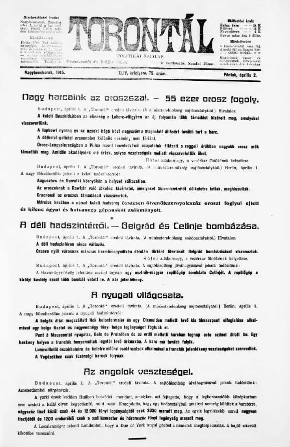 Torontál, 44. évf. 1915. április 2. 75. sz.