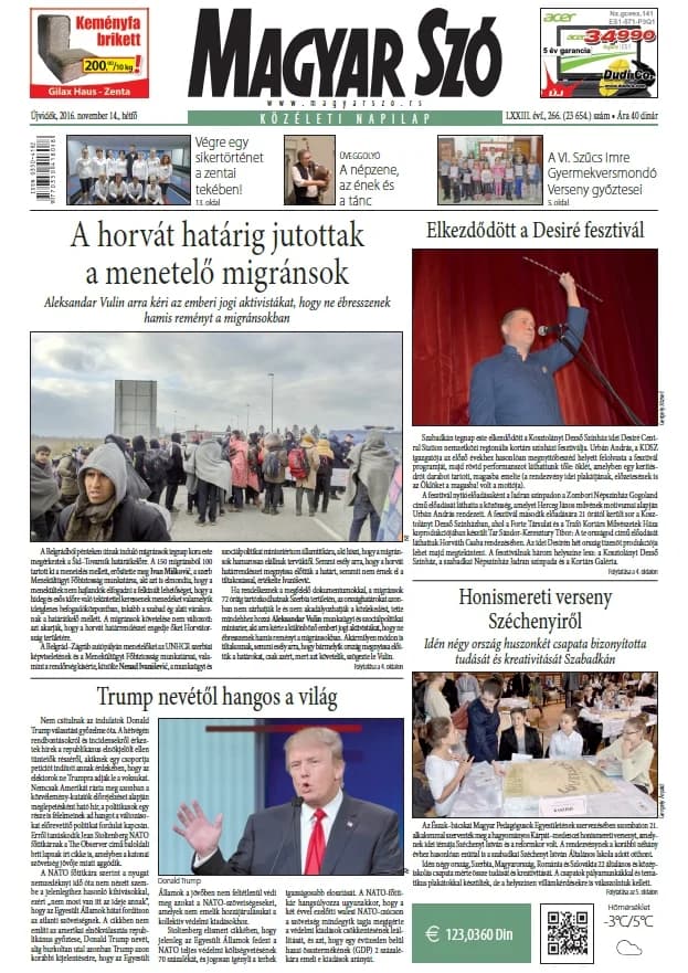Magyar Szó, 73. évf. 2016. november 14. 266. sz. 1–20. oldal