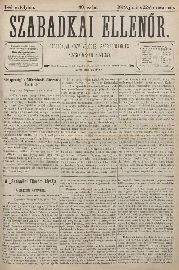 Szabadkai Ellenőr, 1. évf. 1879. június 22. 33. sz.
