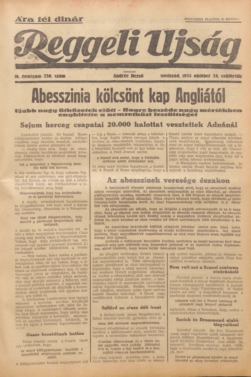 Reggeli Újság, 16. évf. 1935. október 24. 250. sz.