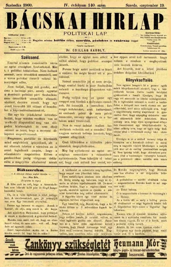 Bácskai Hirlap, 4. évf. 1900. szeptember 19. 140. sz.
