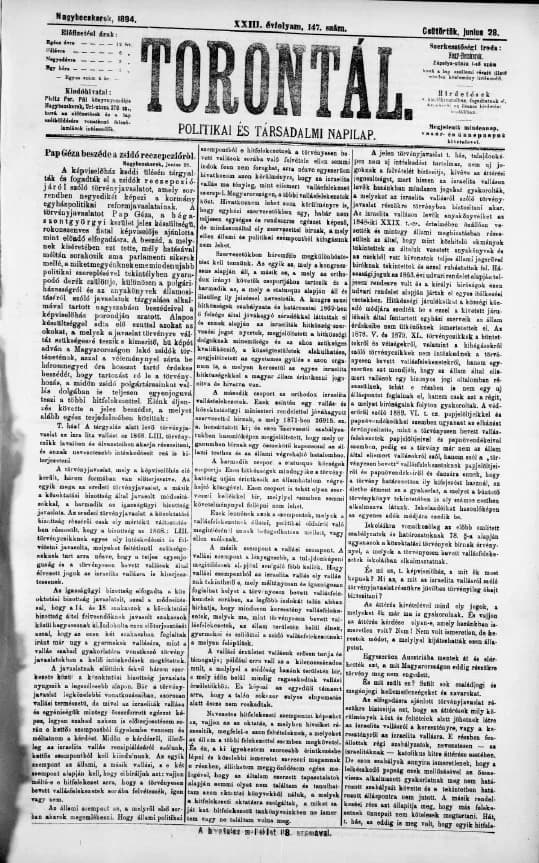 Torontál, 23. évf. 1894. június 28. 147. sz.