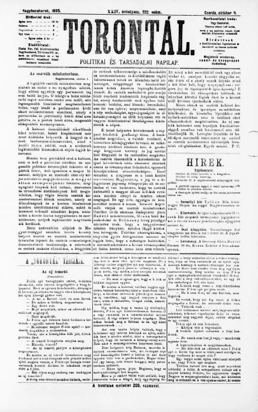 Torontál, 24. évf. 1895. október 9. 232. sz.