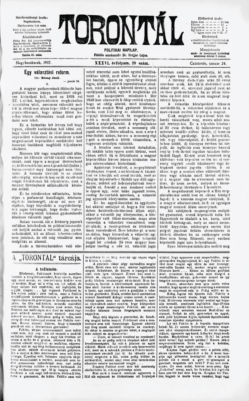 Torontál, 36. évf. 1907. január 24. 20. sz.