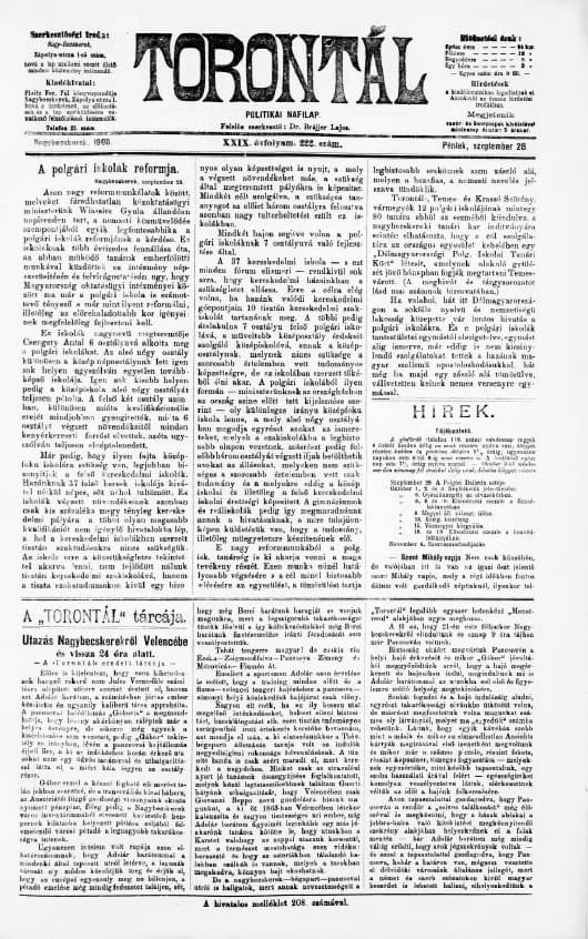 Torontál, 29. évf. 1900. szeptember 28. 222. sz.
