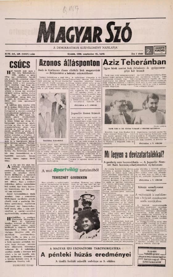 Magyar Szó, 47. évf. 1990. szeptember 10. 249. sz. 1–16. oldal
