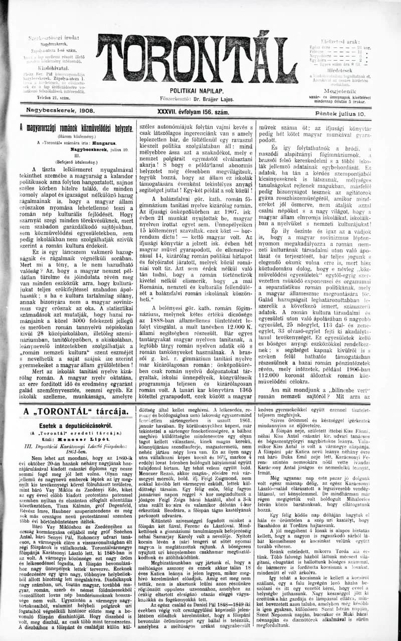 Torontál, 37. évf. 1908. július 10. 156. sz.