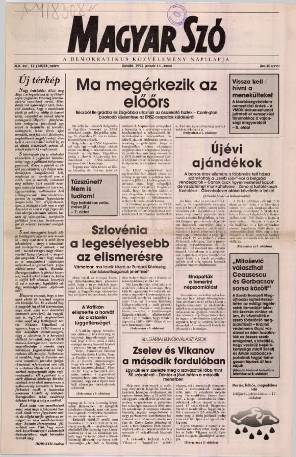 Magyar Szó, 49. évf. 1992. január 14. 12. sz.