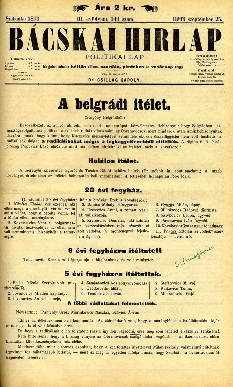 Bácskai Hirlap, 3. évf. 1899. szeptember 25. 149. sz.