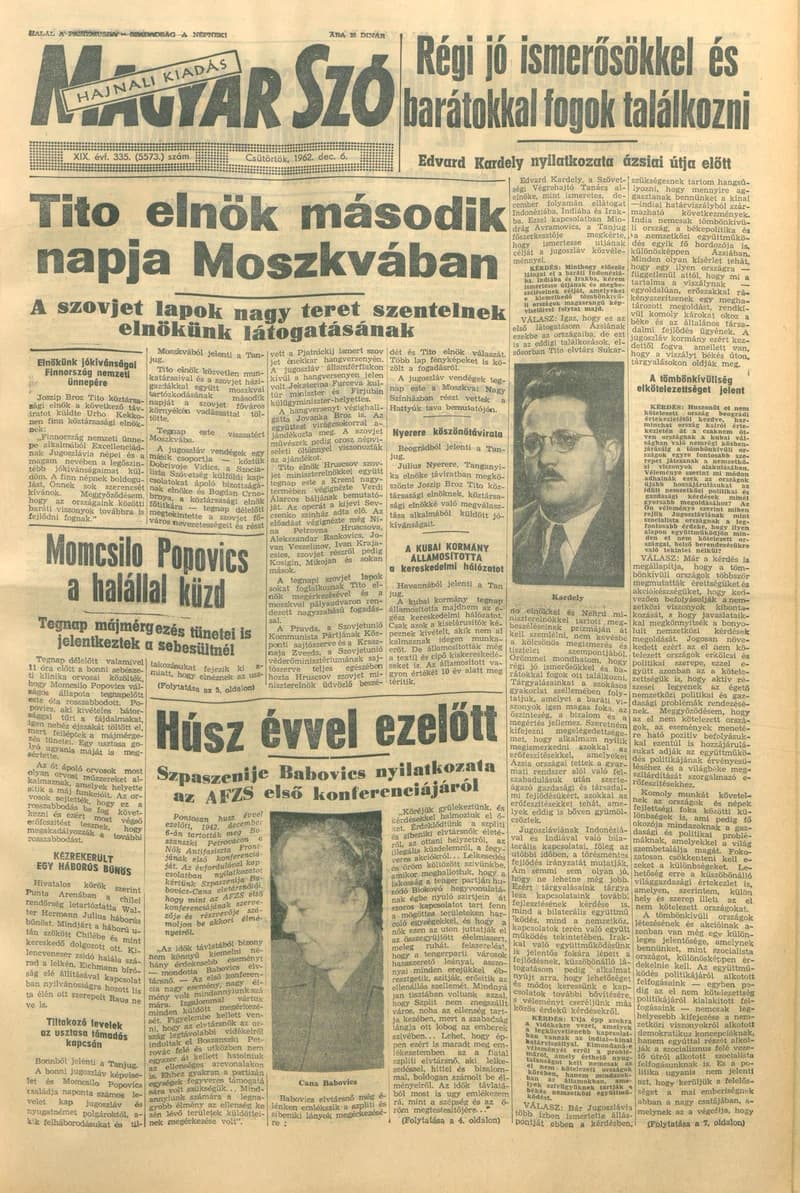 Magyar Szó, 19. évf. 1962. december 6. 335. sz. 1–14. oldal