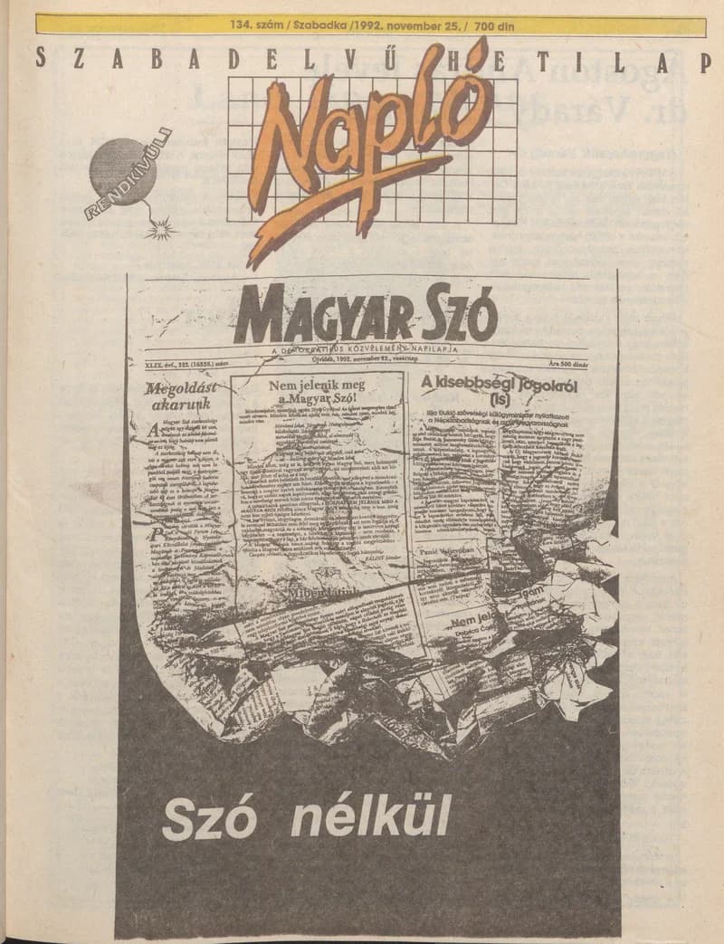 Napló - Szabadelvű hetilap, 3. évf. 1992. november 25. 134. sz.