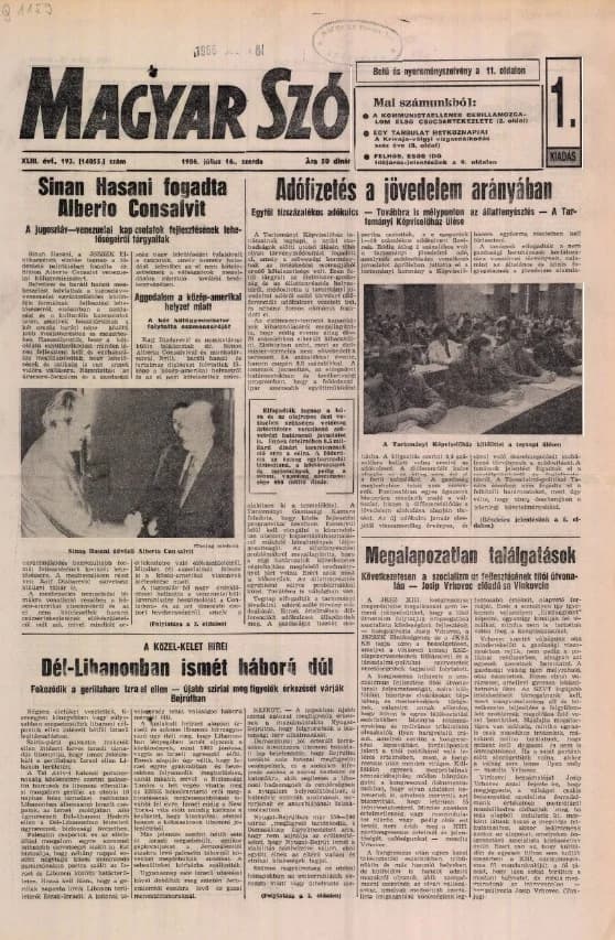 Magyar Szó, 43. évf. 1986. július 16. 193. sz. 1–16. oldal