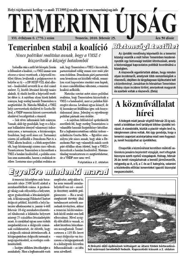 Temerini Újság, 16. évf. 2010. február 25. 8. sz.
