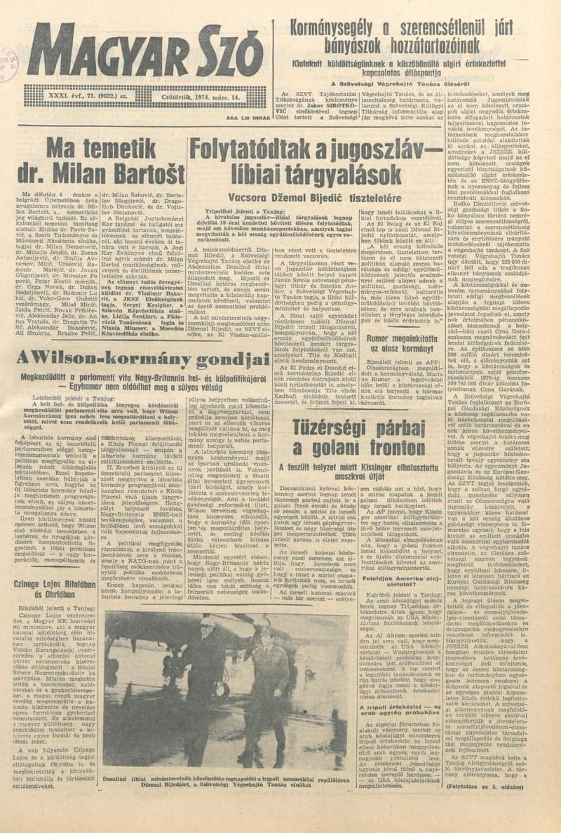 Magyar Szó, 31. évf. 1974. március 14. 71. sz. 1–20. oldal