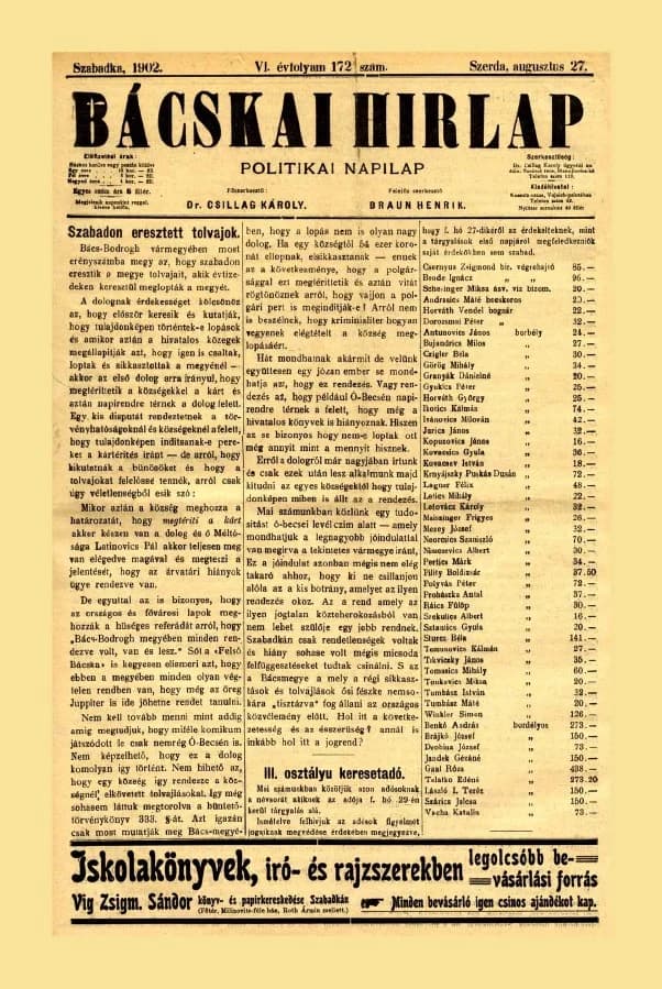 Bácskai Hirlap, 6. évf. 1902. augusztus 27. 172. sz.