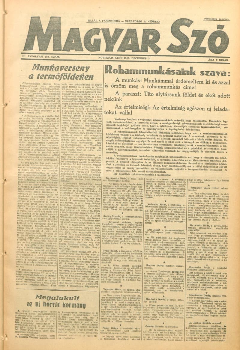 Magyar Szó, 3. évf. 1946. december 3. 288. sz. 1–6. oldal