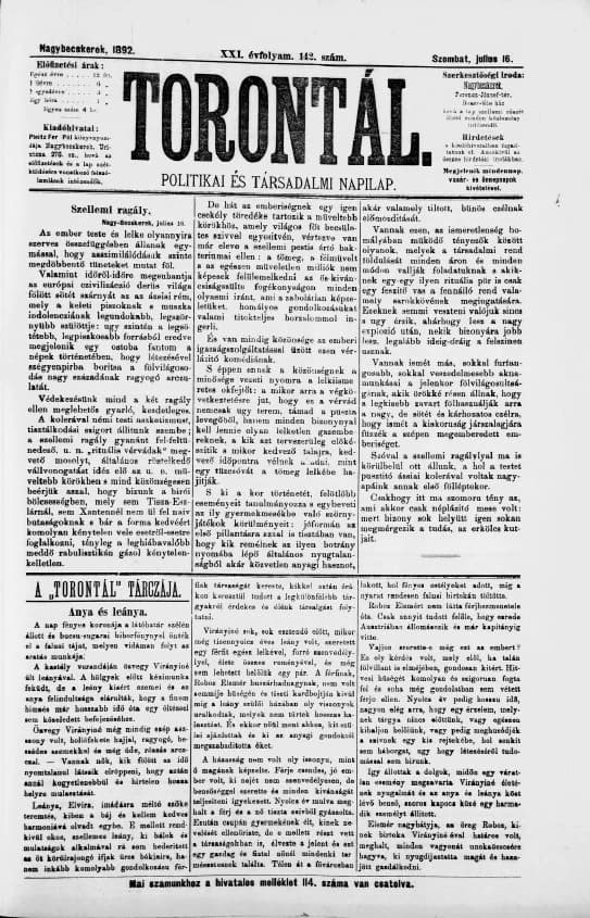 Torontál, 21. évf. 1892. július 16. 142. sz.