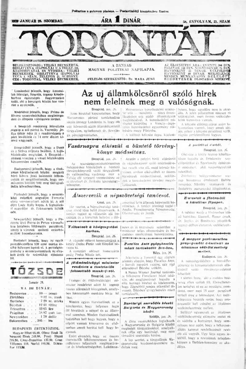 Torontál, 58. évf. 1929. január 26. 21. sz.
