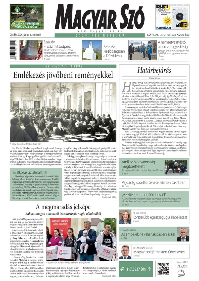 Magyar Szó, 77. évf. 2020. június 4. 123. sz. 1–20. oldal