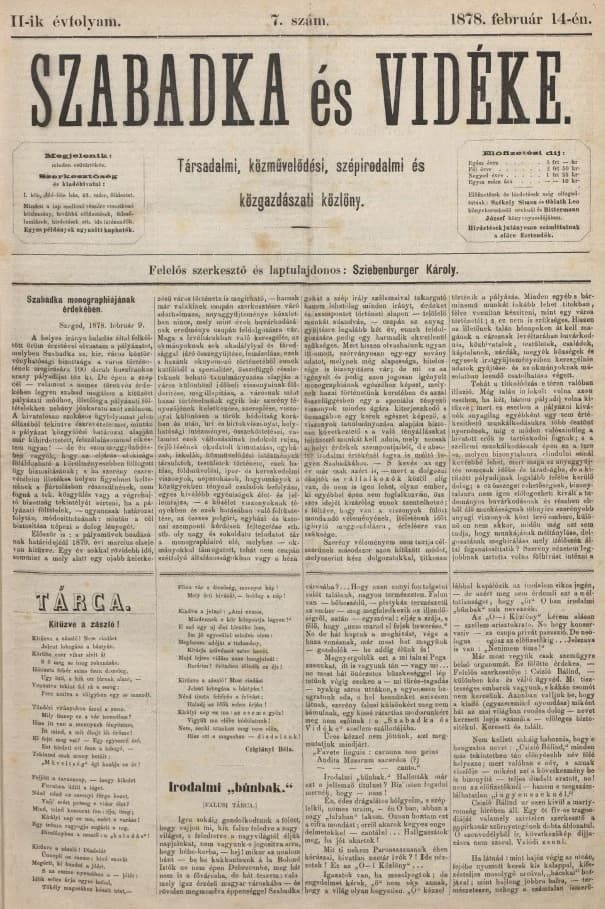 Szabadka és vidéke, 2. évf. 1878. február 14. 7. sz.