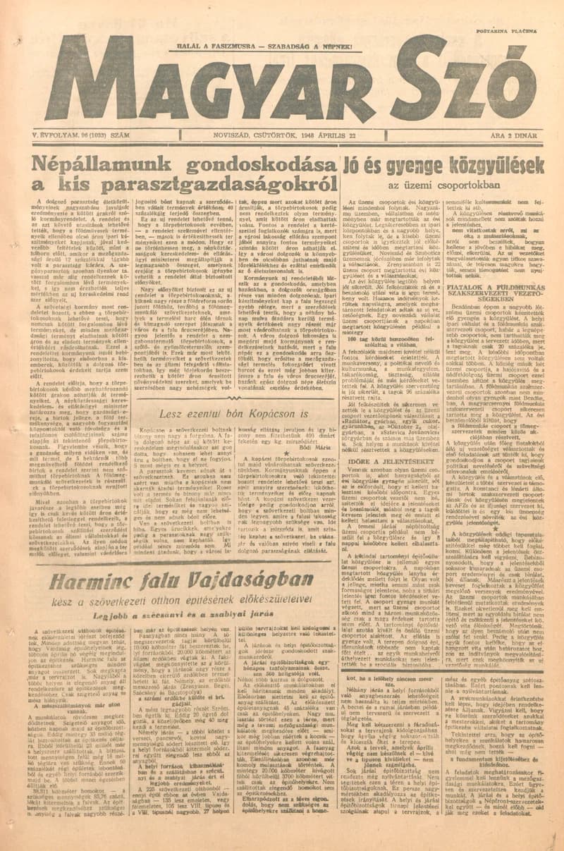Magyar Szó, 5. évf. 1948. április 22. 96. sz. 1–4. oldal