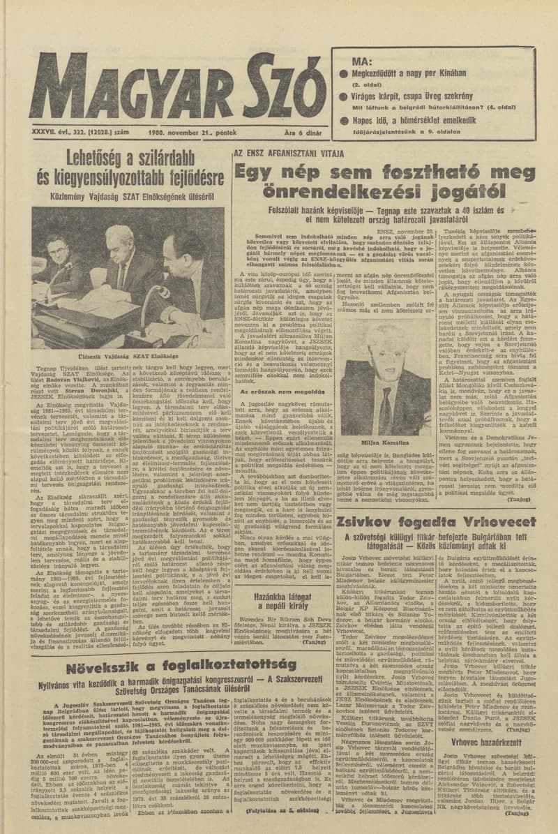 Magyar Szó, 37. évf. 1980. november 21. 322. sz. 1–20. oldal