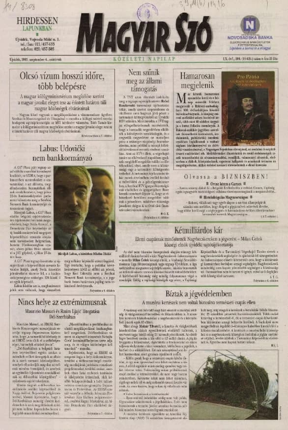Magyar Szó, 60. évf. 2003. szeptember 4. 209. sz. 1–16. oldal