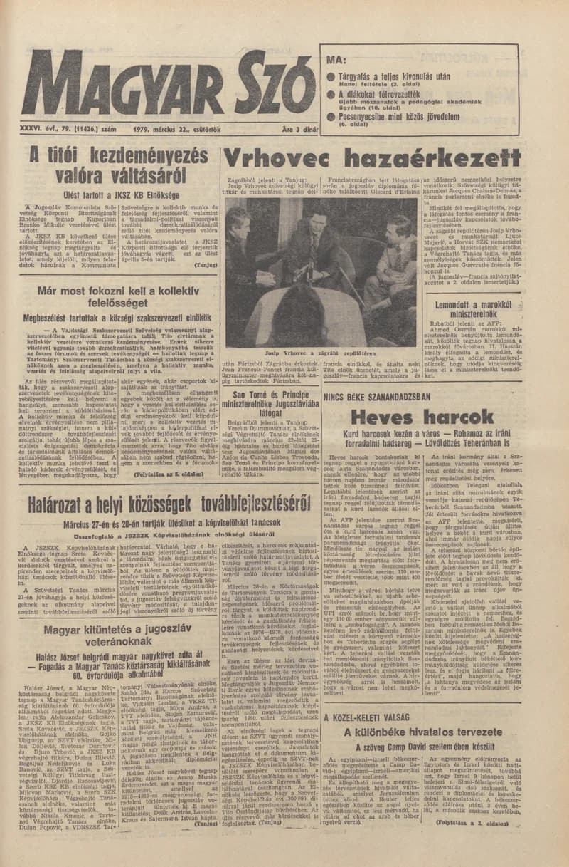 Magyar Szó, 36. évf. 1979. március 22. 79. sz. 1–20. oldal