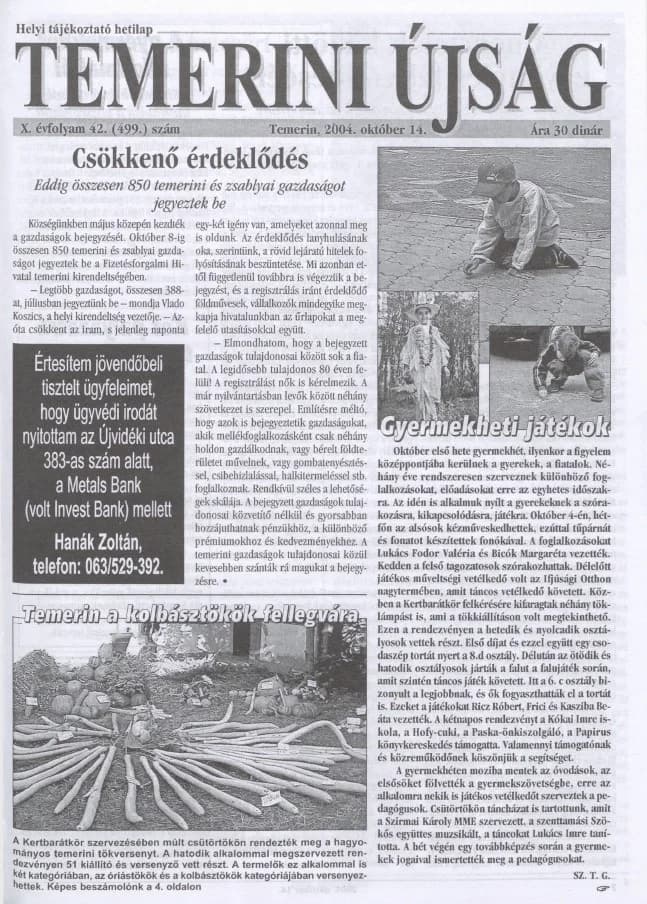 Temerini Újság, 10. évf. 2004. október 14. 42. sz.