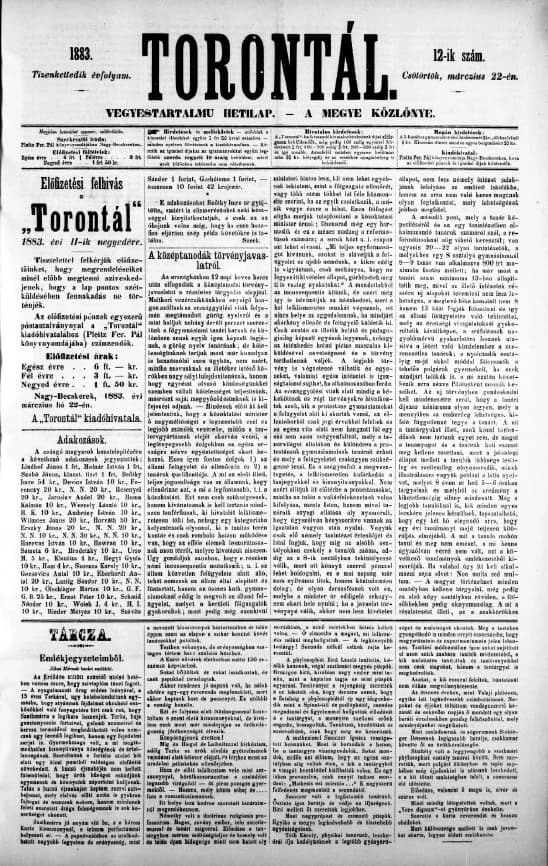 Torontál, 12. évf. 1883. március 22. 12. sz.
