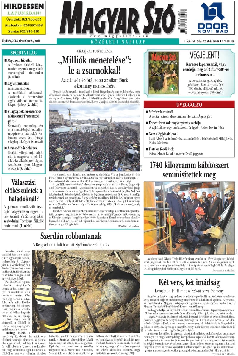 Magyar Szó, 70. évf. 2013. december 9. 287. sz. 1–16. oldal