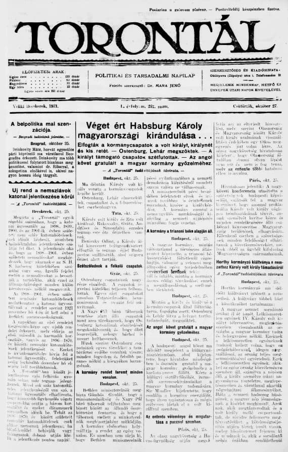 Torontál, 50. évf. 1921. október 27. 237. sz.