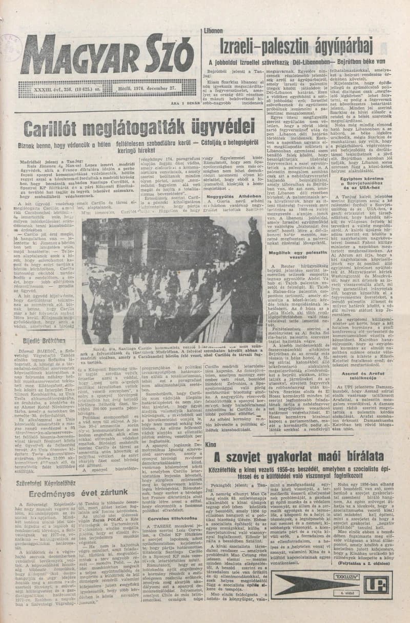 Magyar Szó, 33. évf. 1976. december 27. 356. sz. 1–8. oldal