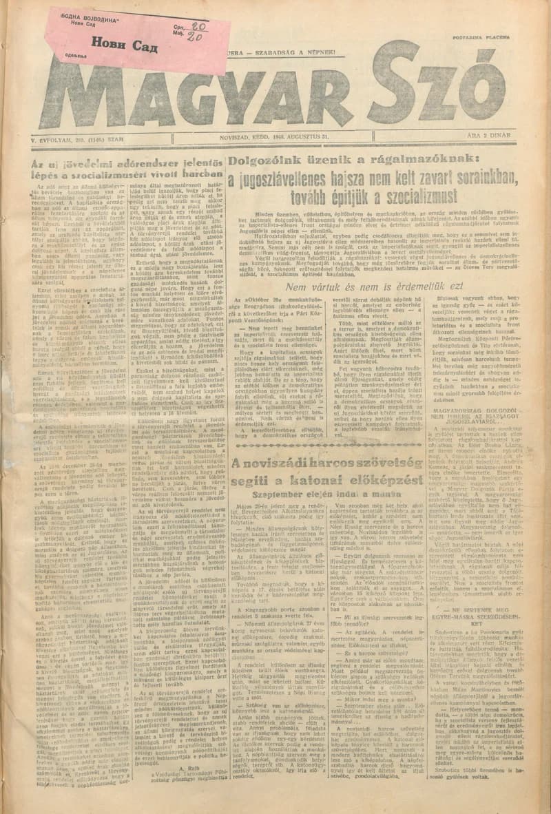 Magyar Szó, 5. évf. 1948. augusztus 31. 209. sz. 1–4. oldal