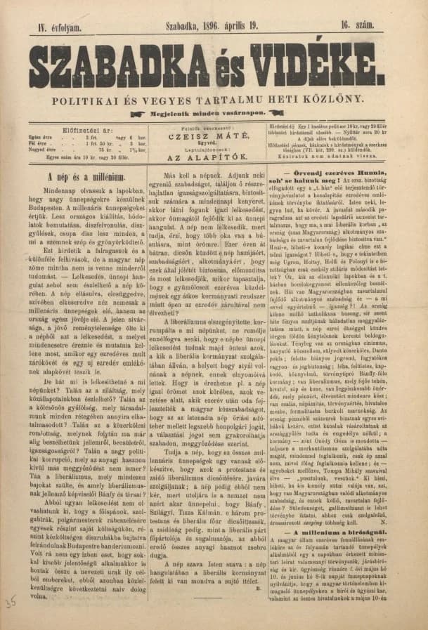Szabadka és vidéke II, 4. évf. 1896. április 19. 16. sz.
