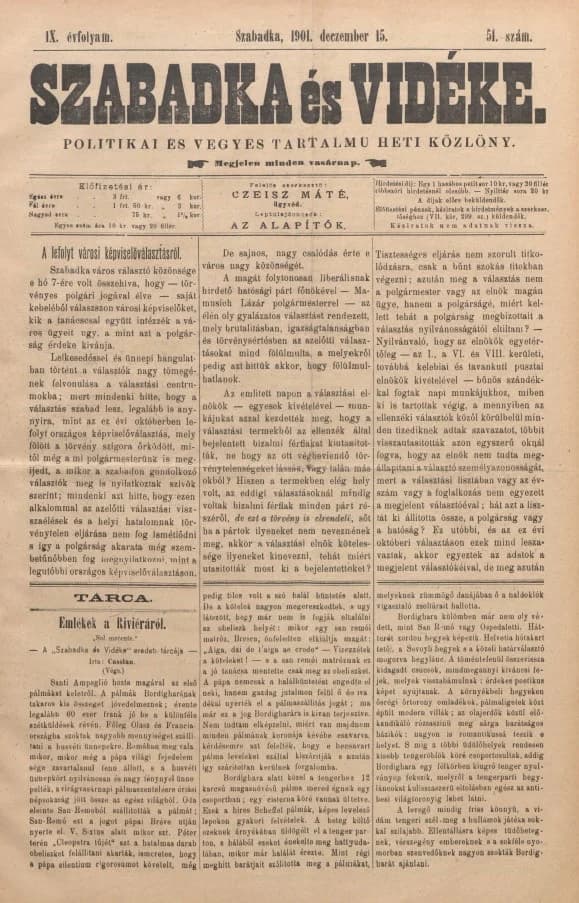 Szabadka és vidéke II, 9. évf. 1901. december 15. 51. sz.