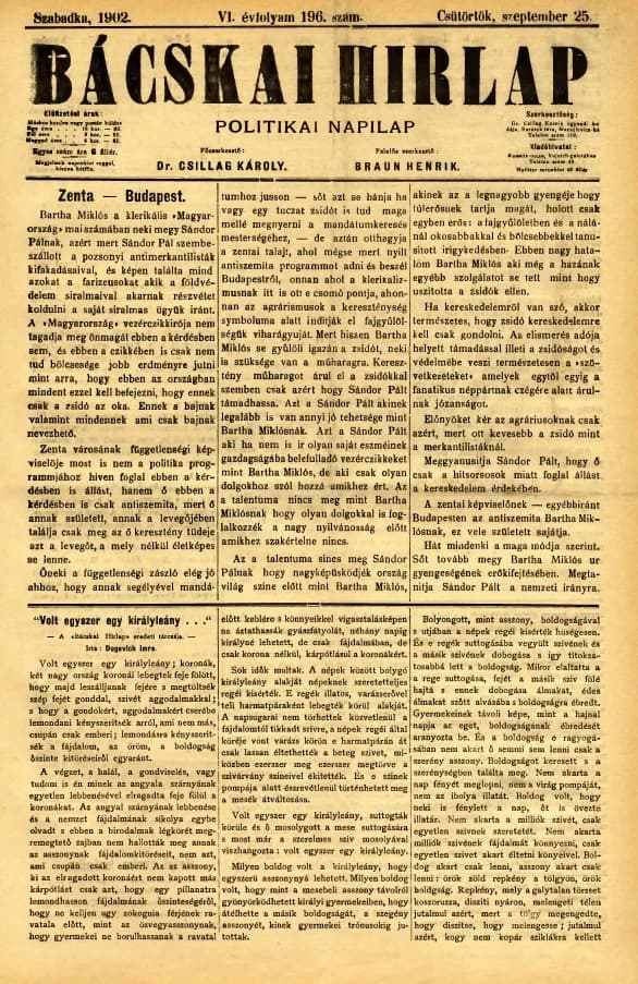 Bácskai Hirlap, 6. évf. 1902. szeptember 25. 196. sz.