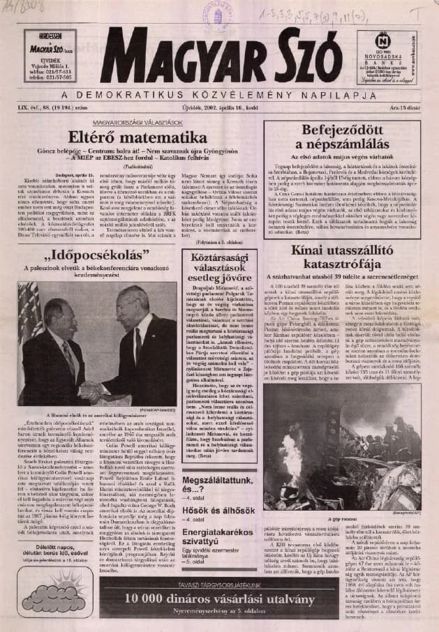 Magyar Szó, 59. évf. 2002. április 16. 88. sz. 1–16. oldal