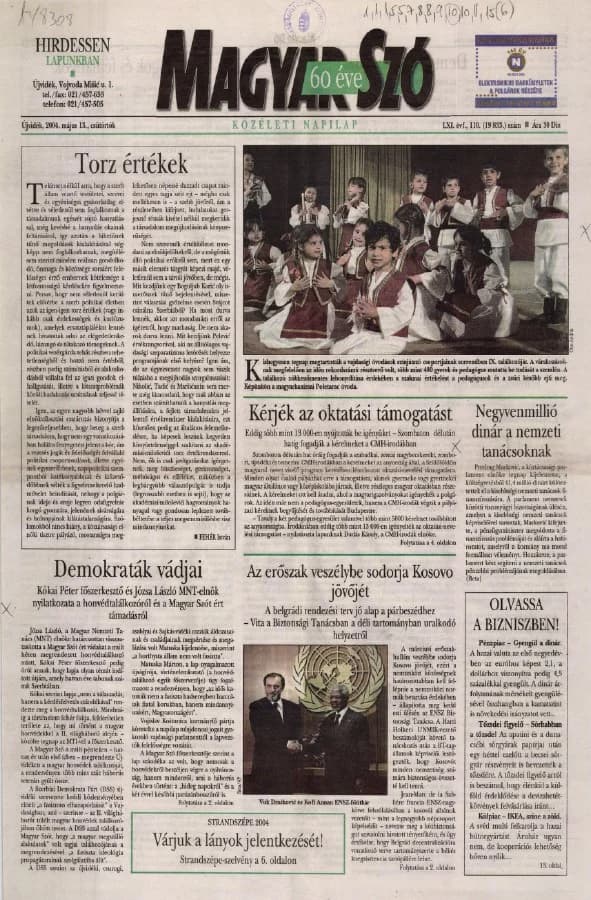 Magyar Szó, 61. évf. 2004. május 13. 110. sz. 1–20. oldal