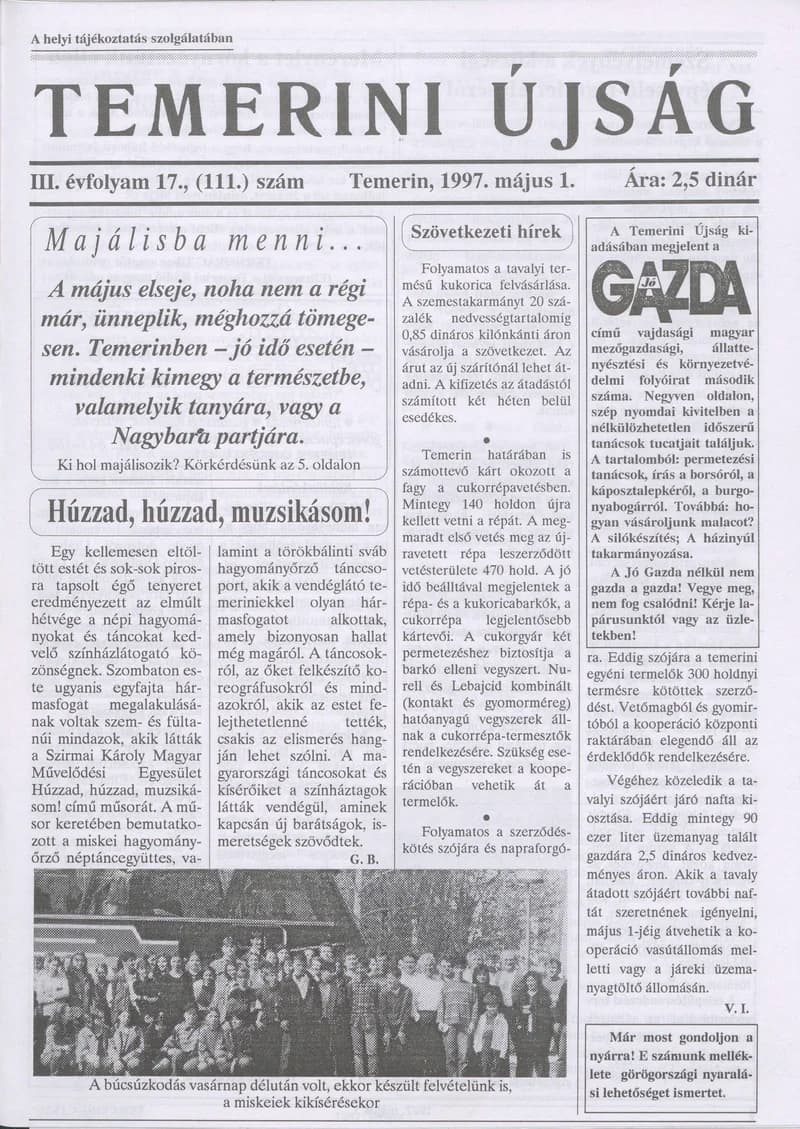 Temerini Újság, 3. évf. 1997. május 1. 17. sz.