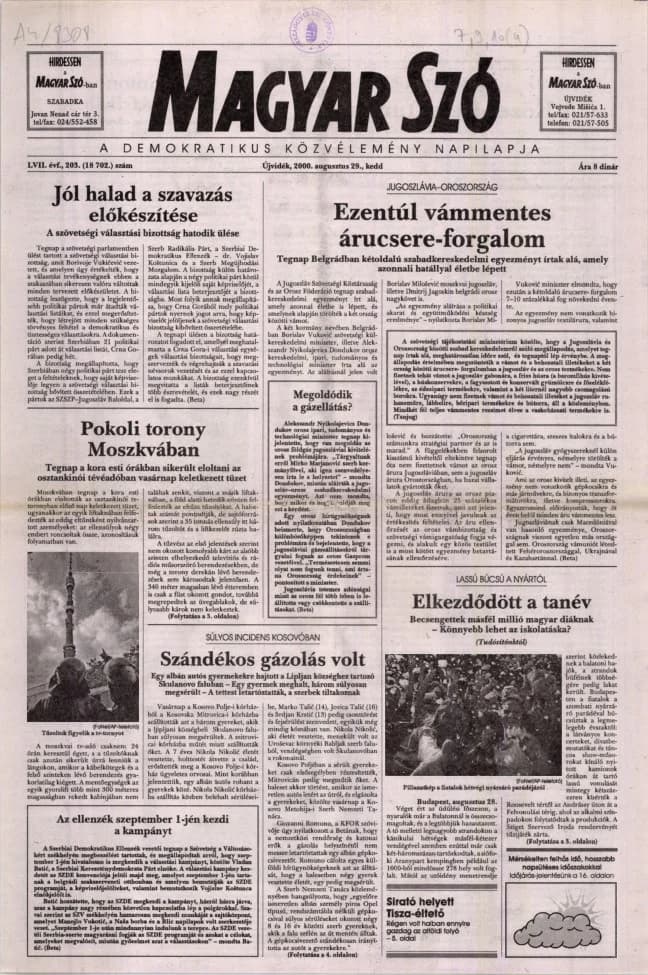 Magyar Szó, 57. évf. 2000. augusztus 29. 203. sz. 1–16. oldal