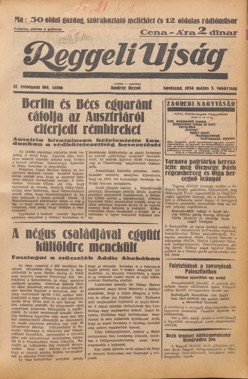 Reggeli Újság, 17. évf. 1936. május 3. 104. sz.