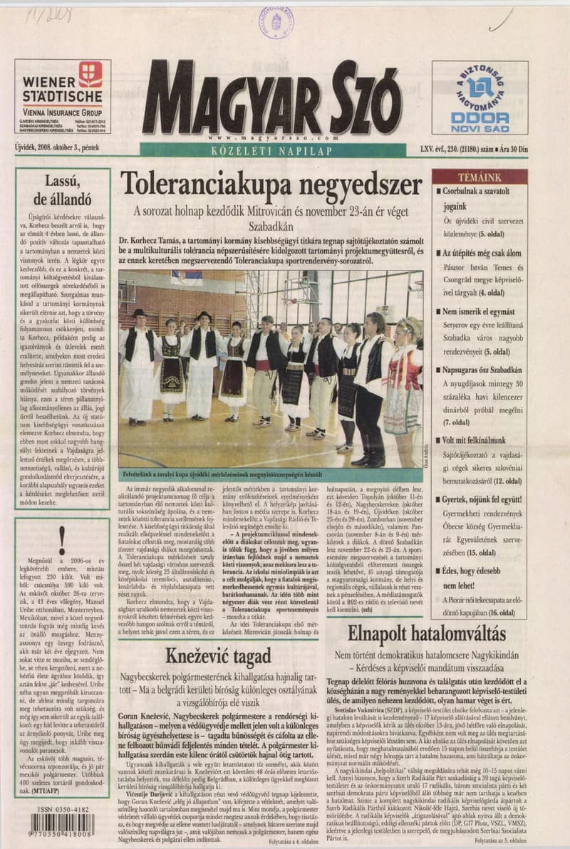 Magyar Szó, 65. évf. 2008. október 3. 230. sz. 1–20. oldal