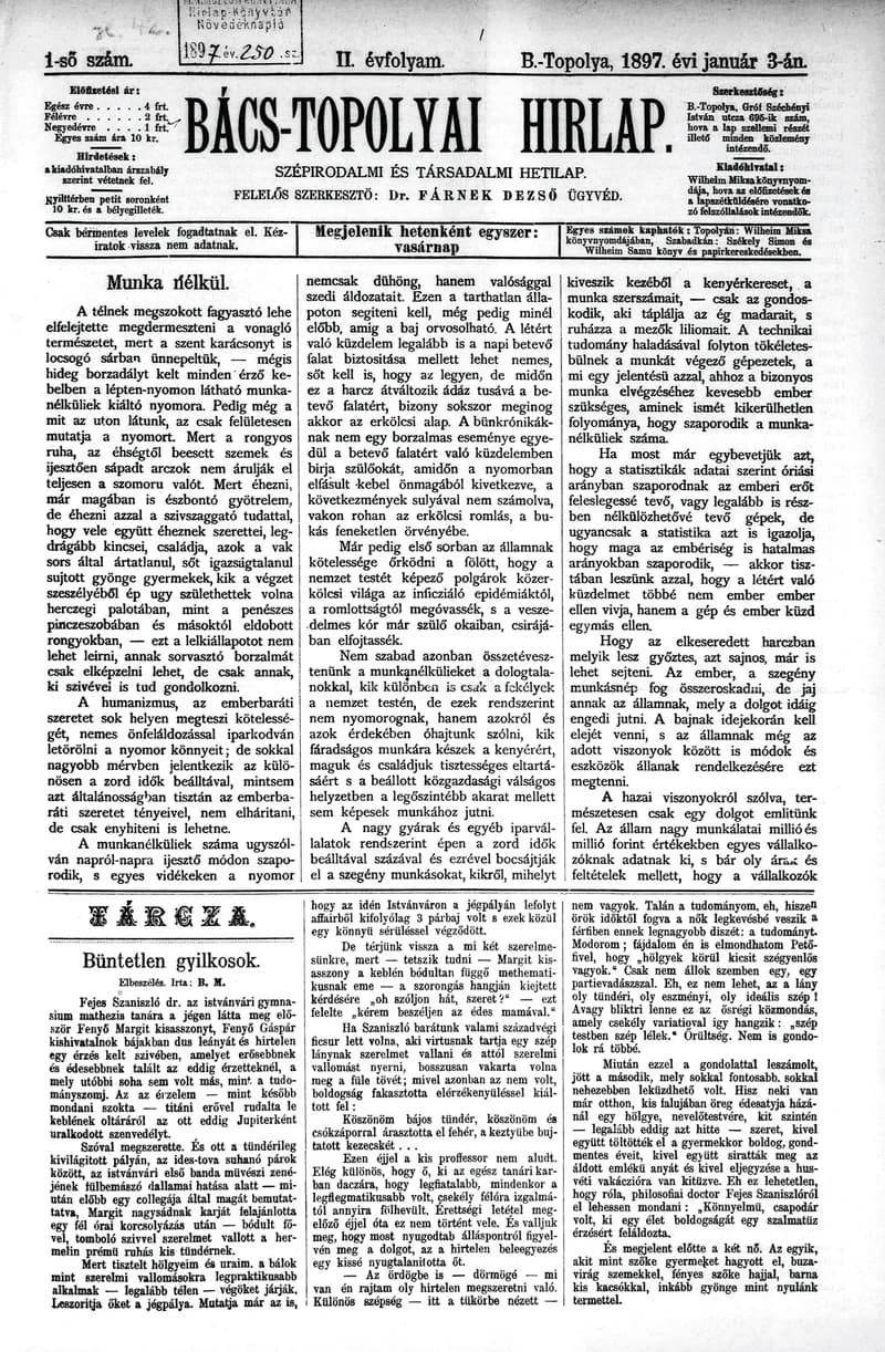 Bács-Topolyai Hirlap, 2. évf. 1897. január 3. 1. sz.