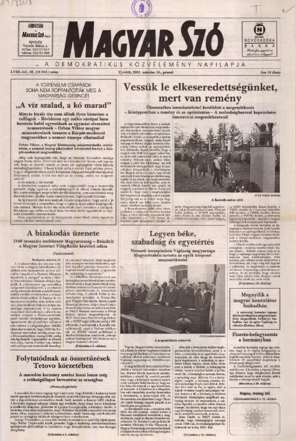 Magyar Szó, 58. évf. 2001. március 16. 62. sz. 1–16. oldal