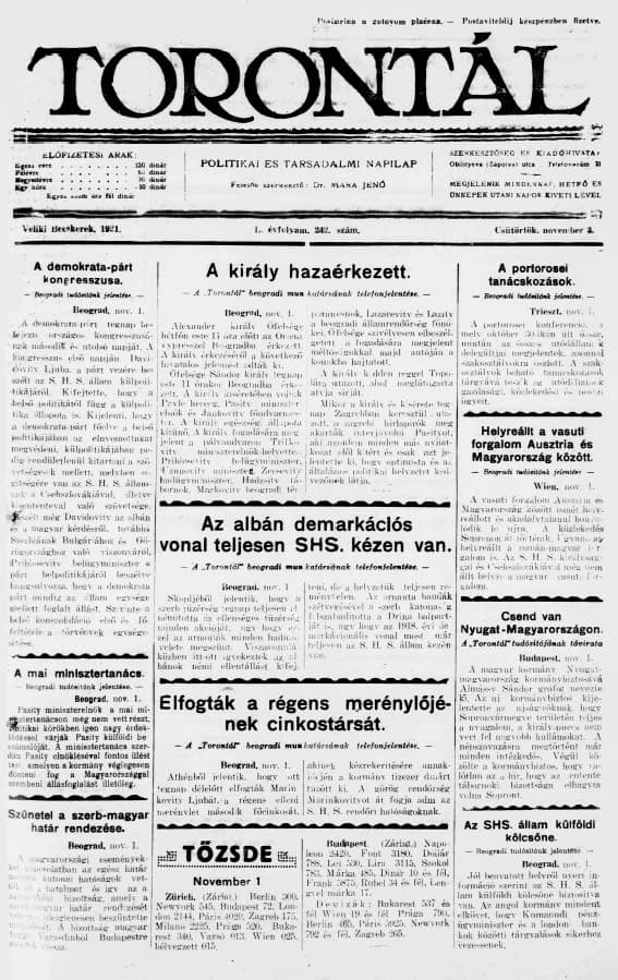 Torontál, 50. évf. 1921. november 3. 242. sz.