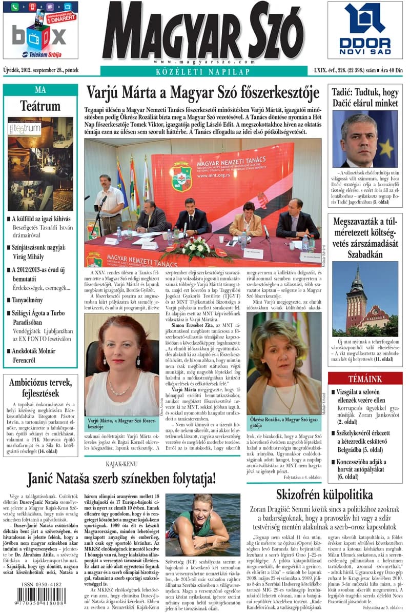 Magyar Szó, 69. évf. 2012. szeptember 28. 226. sz. 1–20. oldal