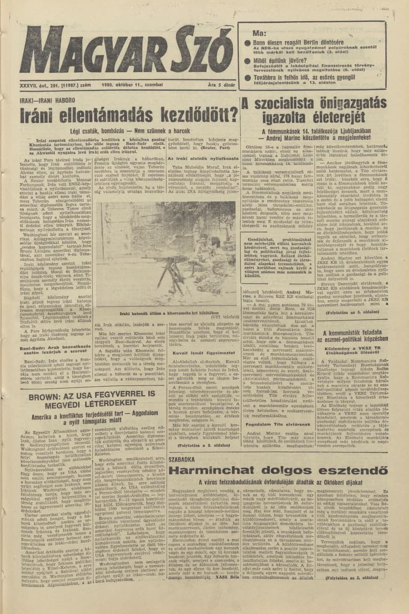 Magyar Szó, 37. évf. 1980. október 11. 281. sz. 1–24. oldal