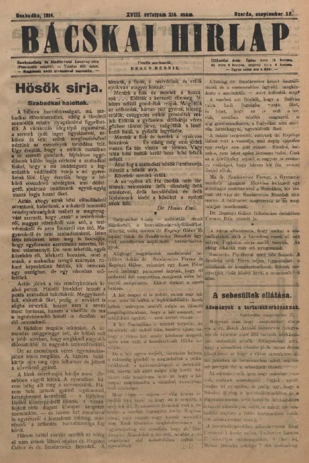 Bácskai Hirlap, 18. évf. 1914. szeptember 23. 215. sz.