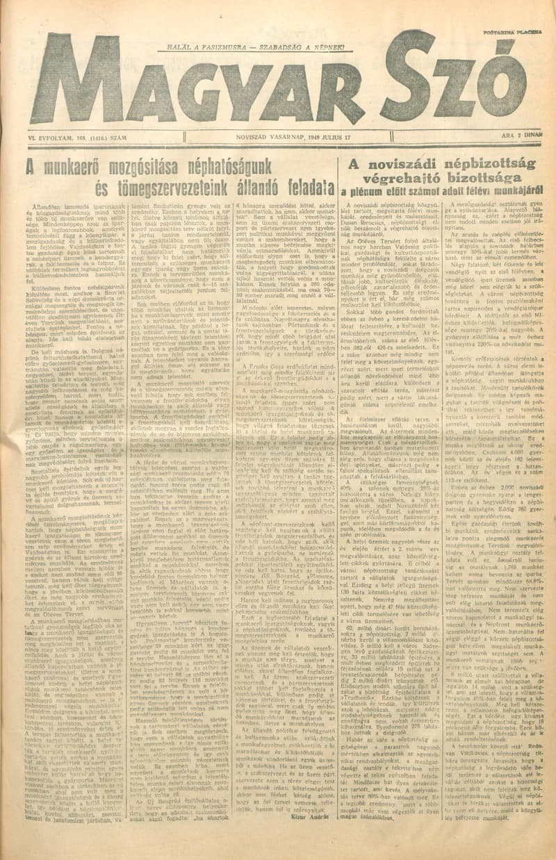Magyar Szó, 6. évf. 1949. július 17. 168. sz. 1–4. oldal